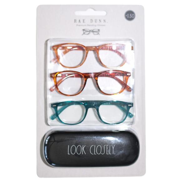 Rae Dunn +1.50 Reading Glass Collection 3pcs Set Blue,Brown,Orange w/ Case NWB - Picture 3 of 3